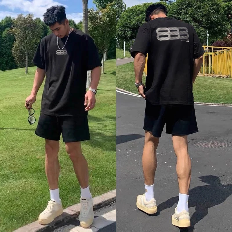 labzaa意虚幻字母印花纯棉短袖t恤男夏季街头复古休闲学生打底衫