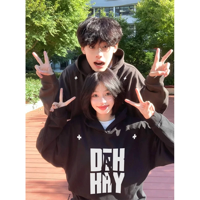 labzaa美式创意几何字母印花连帽卫衣男女秋冬宽松休闲百搭上衣潮