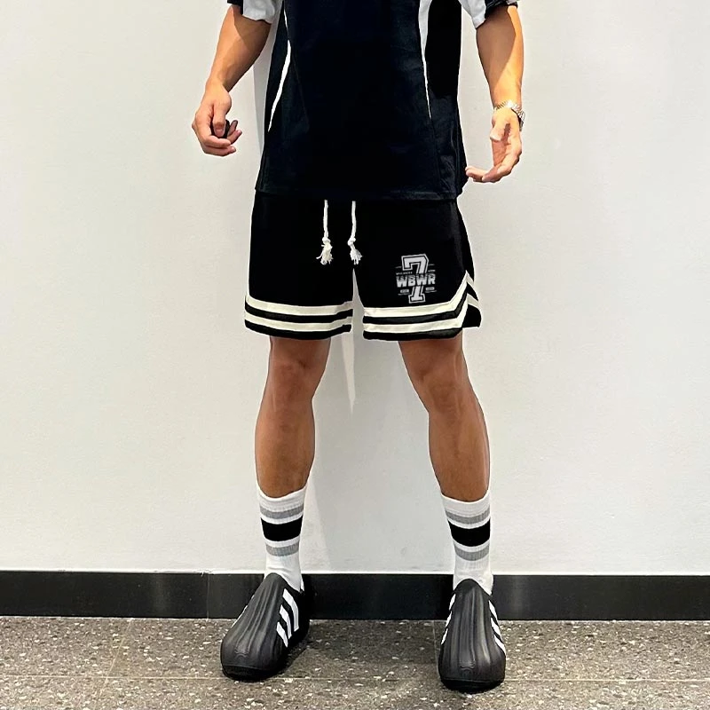 labzaa美式数字印花篮球运动短裤男夏季休闲风宽松直筒阔腿五分裤