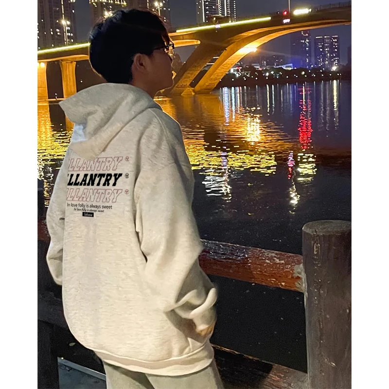 labzaa美式潮牌创意字母印花秋冬季连帽卫衣男款宽松加绒加厚上衣