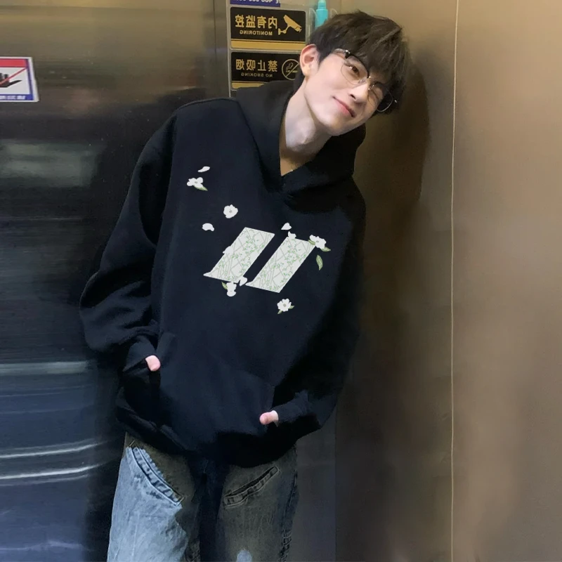 labzaa美式潮牌白花字母印花连帽卫衣男女秋冬季休闲宽松套头上衣