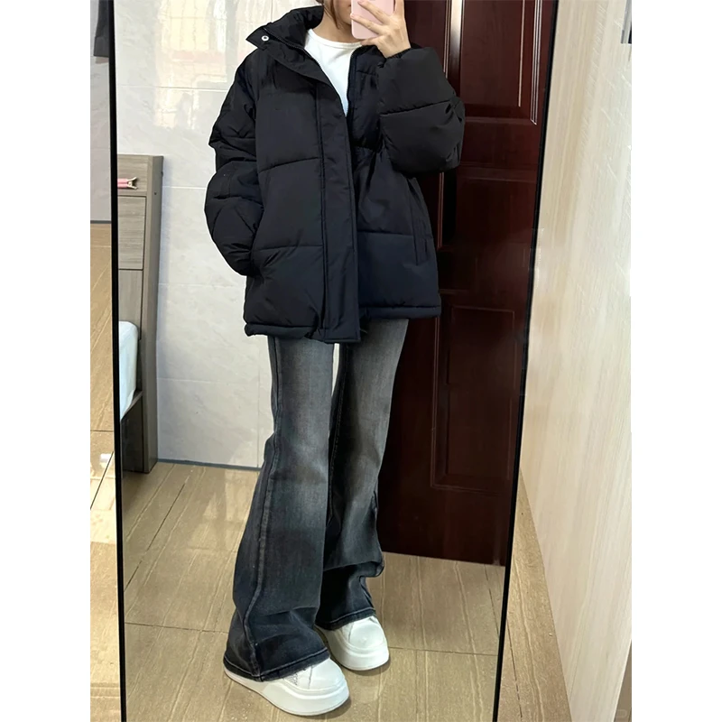 labzaa美式保暖立领纯色简约棉服男女冬季休闲百搭宽松情侣款外套