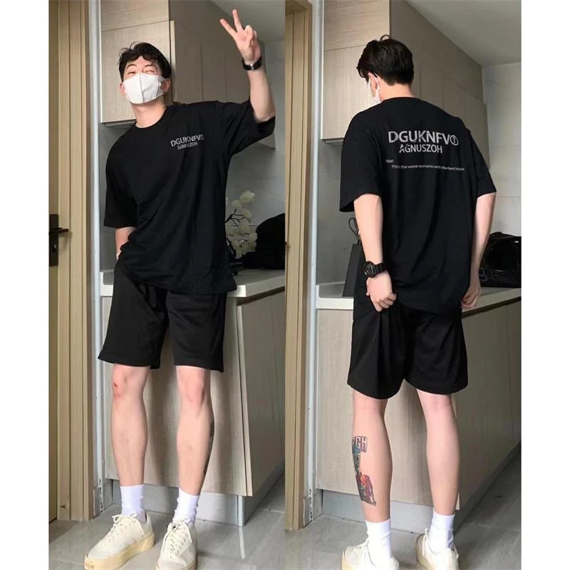 labzaa简约重磅棉短袖T恤男宽松oversize国潮牌字母印花情侣上衣