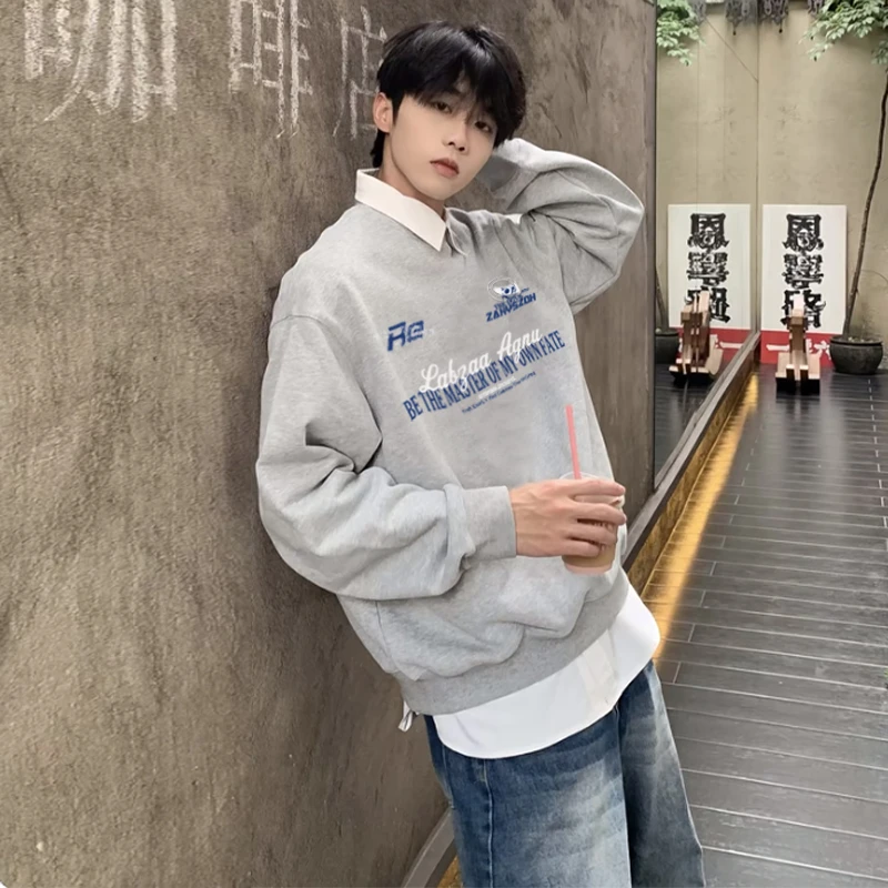 labzaa美式设计感字母印花圆领卫衣男女秋冬季休闲宽松情侣上衣