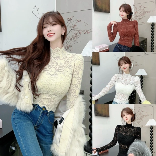 《缪斯女神》二合一立领轻熟蕾丝上衣 （衣长48）（#8351）