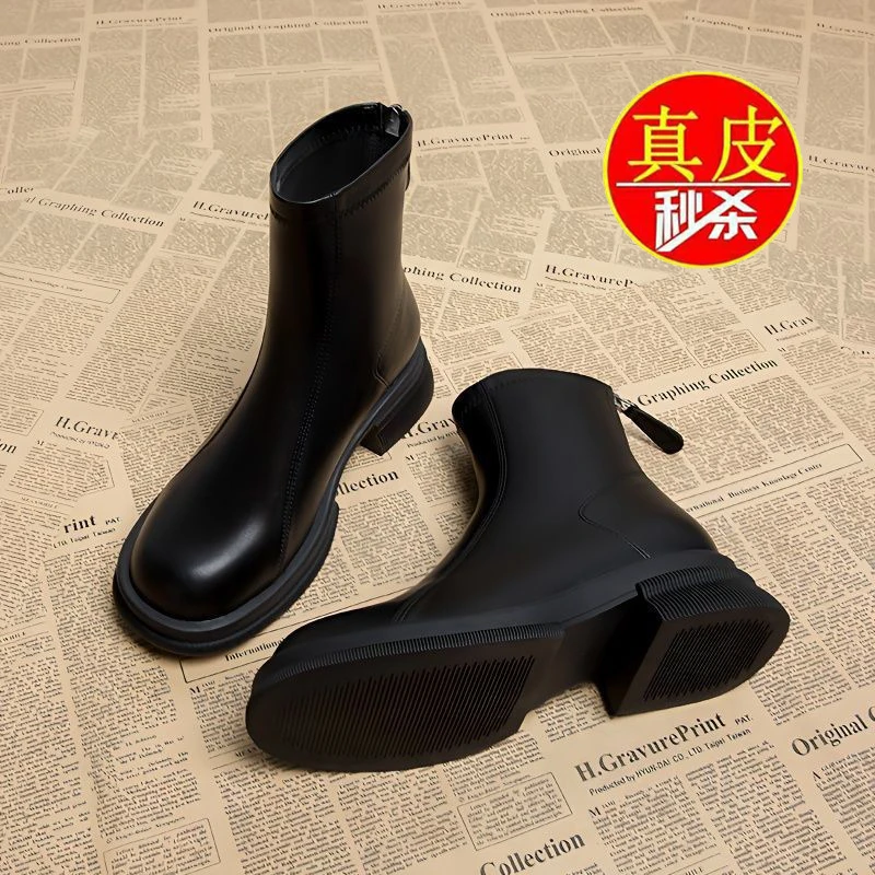 加绒短靴女2023秋冬英伦风保暖瘦瘦小踝靴厚底爆款马丁靴百搭复古