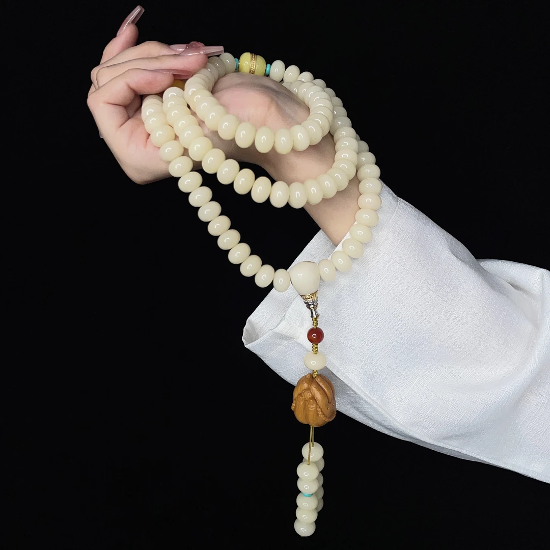 原创手作 玲珑佛手奶油菩提10mm算盘珠 菩提手串佛手款 奶白色