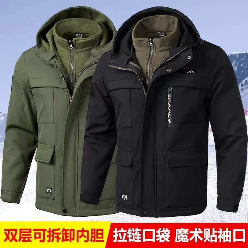022款秋冬款加绒户外冲锋衣加厚保暖双层防水防风连帽可拆卸外套