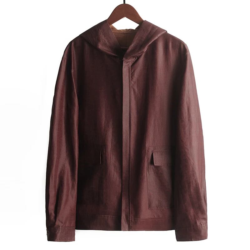 23C530桑蚕丝龟裂纹红云纱男士长袖连帽上衣外套双面穿