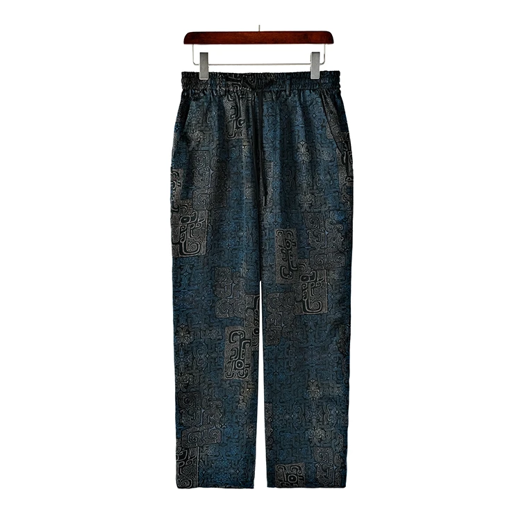 88590 男士双面长裤 桑蚕丝素平缎香云纱夏季复古中式休闲裤