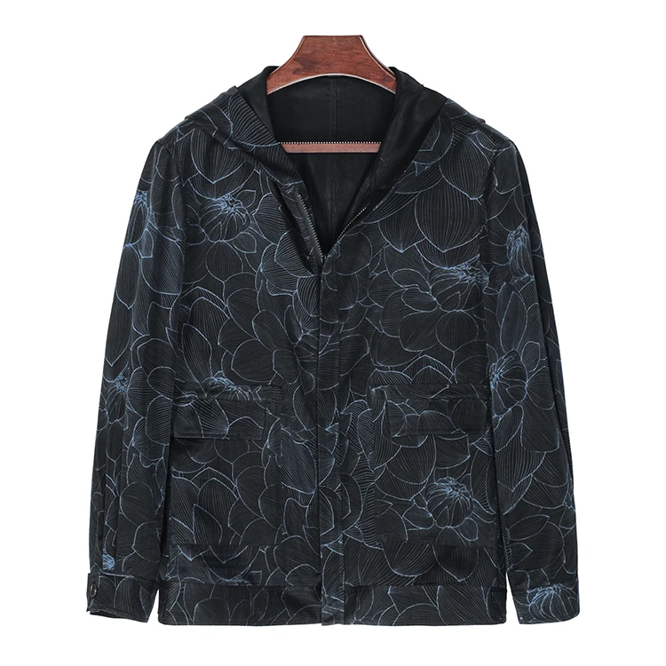 88657 男士长袖外套双面穿桑蚕丝素平缎香云纱中式复古上衣