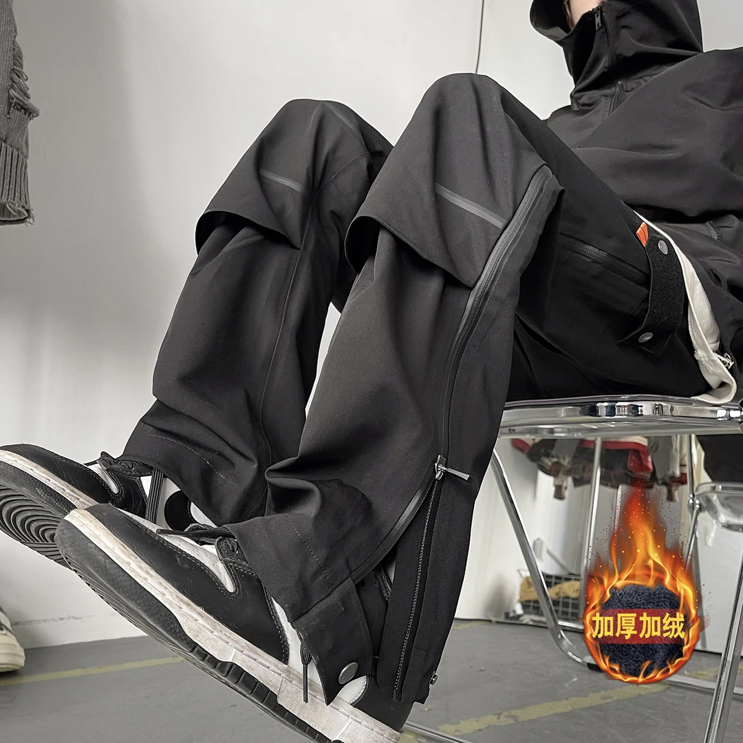 机能风工装裤男高街美式登山冲锋裤子潮牌加绒加厚微喇滑雪休闲裤