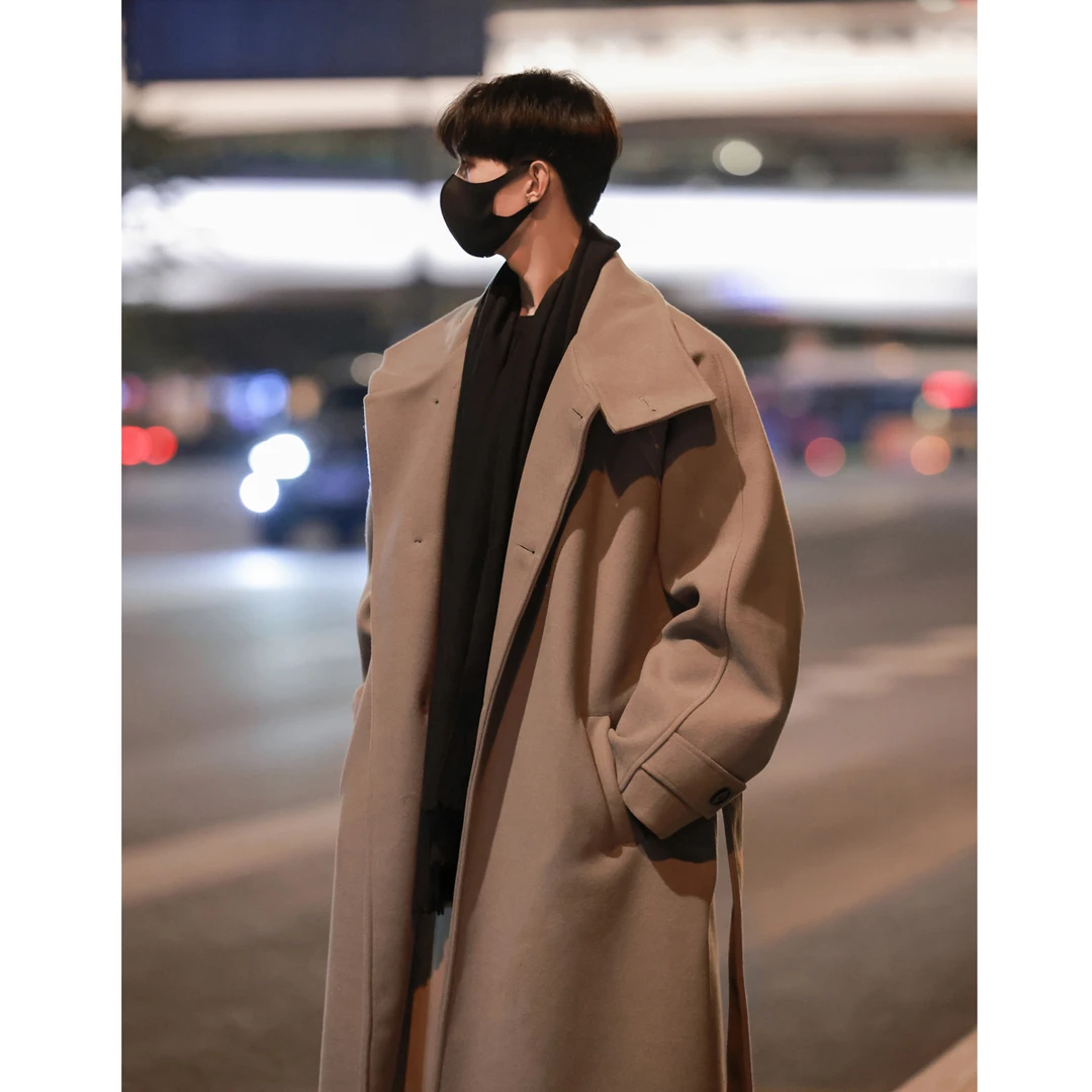 韩版过膝毛呢大衣男冬季中长款英伦风呢子外套美拉德保暖加厚风衣