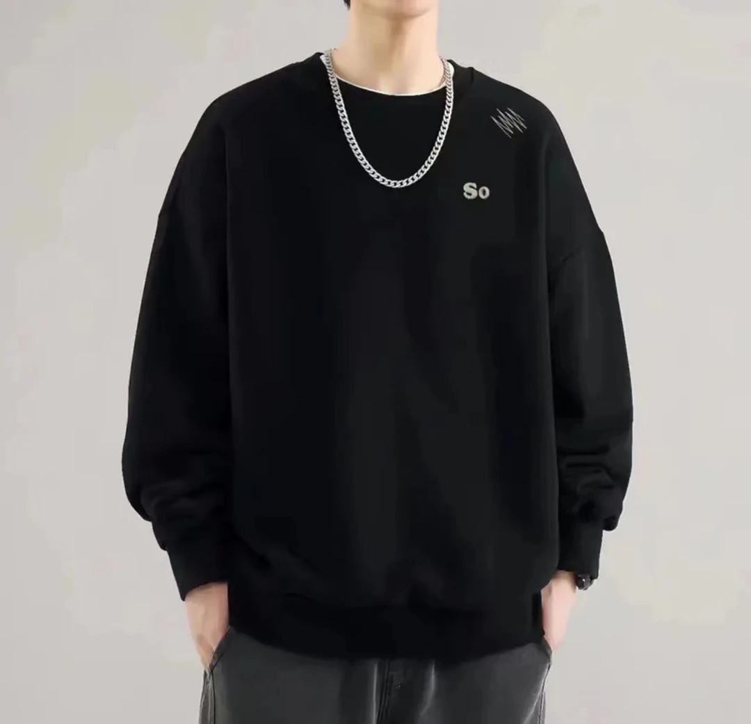 卫衣秋季男上衣长袖白色休闲宽圆领---刺绣SO