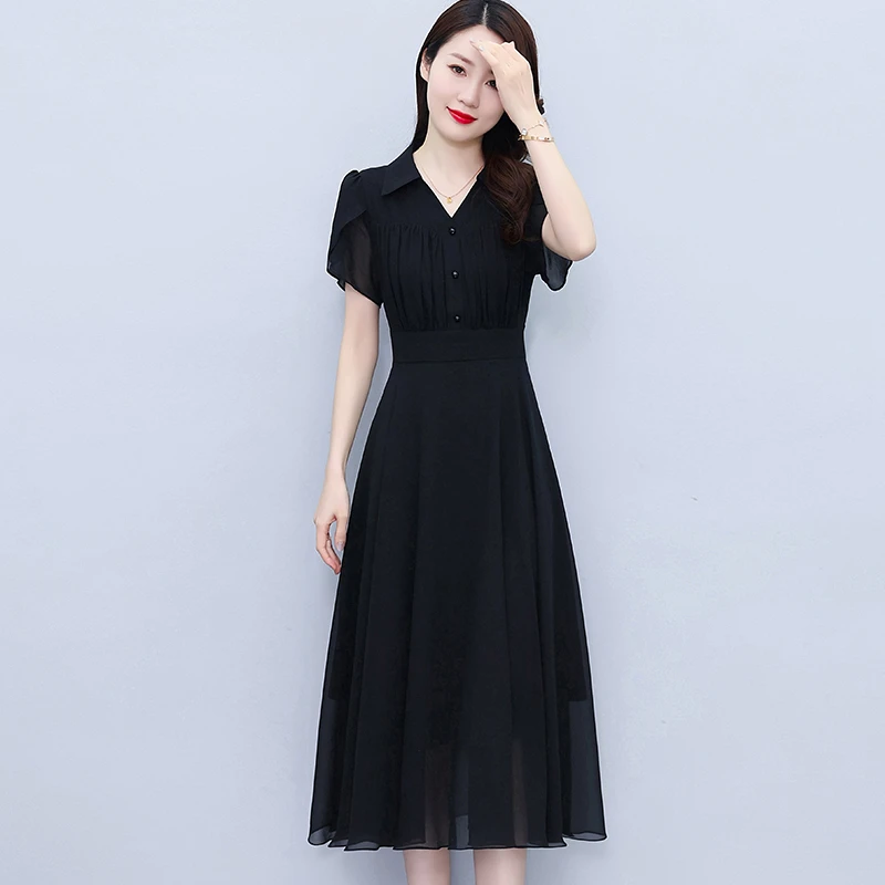 雪纺连衣裙2025新款女夏季高端正式场合气质黑高级裙子