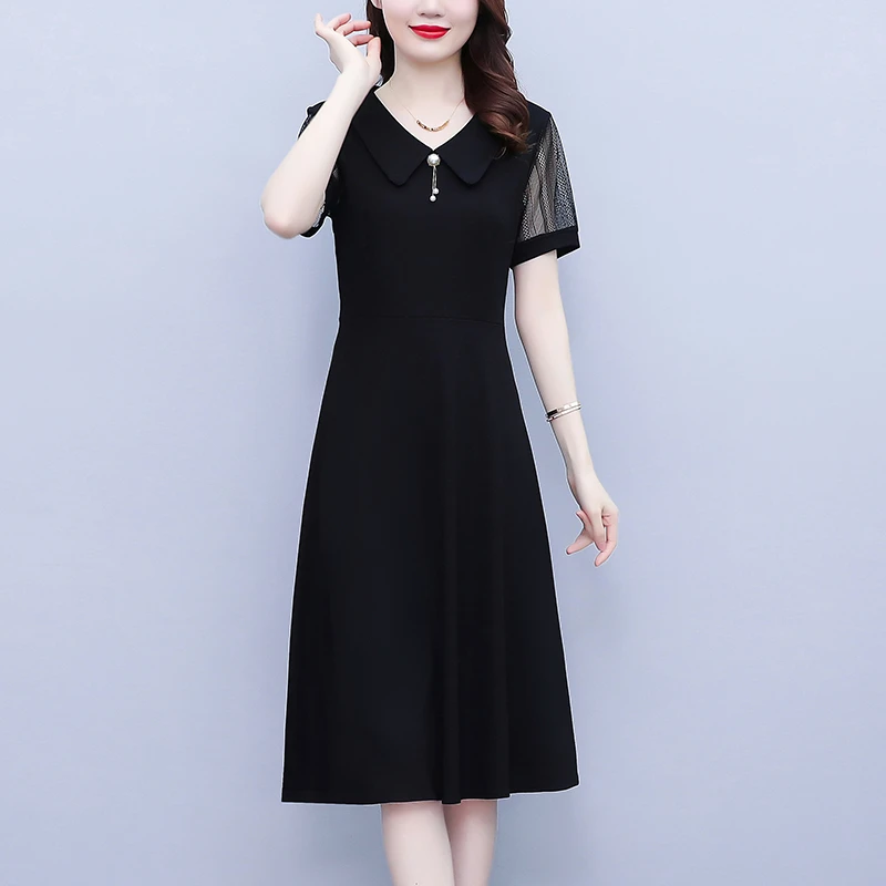 网红炸街2024年大码女装胖mm短袖蕾丝拼接修身显瘦遮肚连衣裙