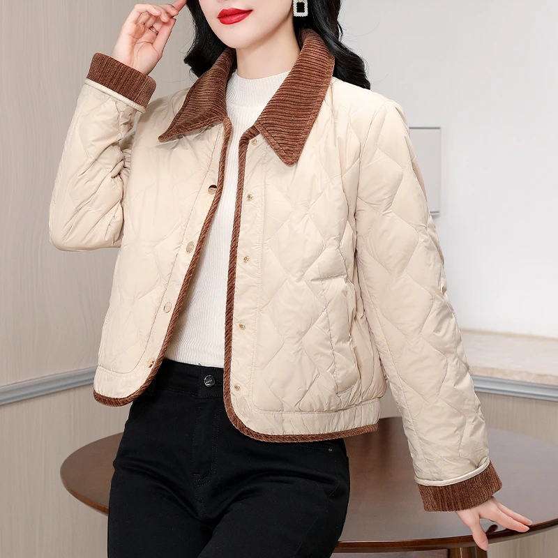 小个子妈妈冬装时尚菱格短款羽绒服女2024冬季新款轻薄时尚外套