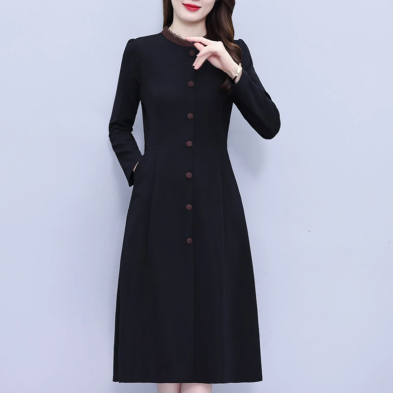 改良连衣裙女2024秋冬新款贵夫人高端品牌洋气质妈妈长袖裙子