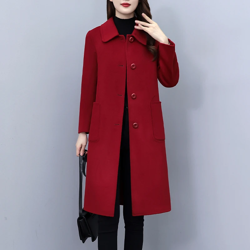 毛呢外套女士春秋冬季2025年新款妈妈夹棉加厚爆款中长款呢子大衣