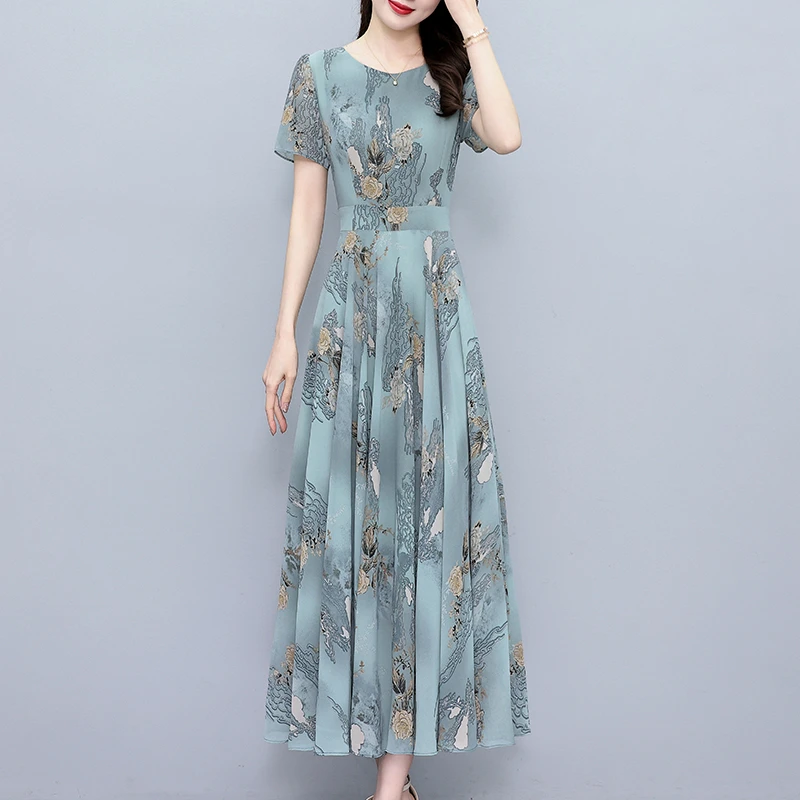 雪纺连衣裙2025新款夏季女装中年妇女50多岁妈妈夏装衣服气质裙子