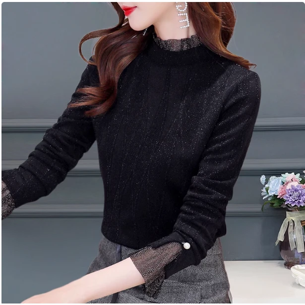 半高领蕾丝打底衫女秋冬洋气内搭2025年新款长袖时尚加绒保暖上衣