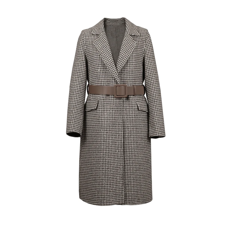 千鸟格-新款休闲中长款羊毛羊绒呢子外套百搭时尚大衣