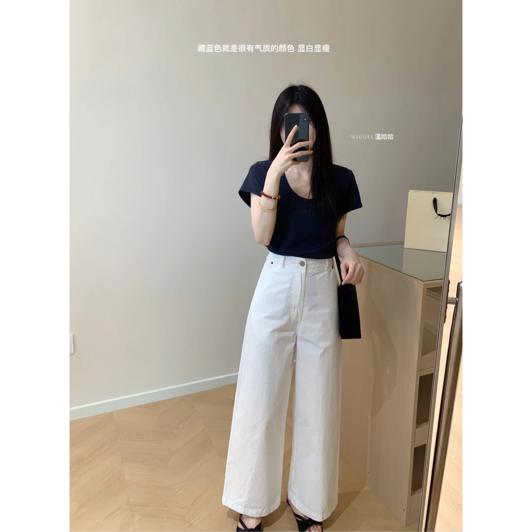 温哈哈【很绝的一条裤子】韩风简约高腰显瘦阔腿裤九分裤时髦精