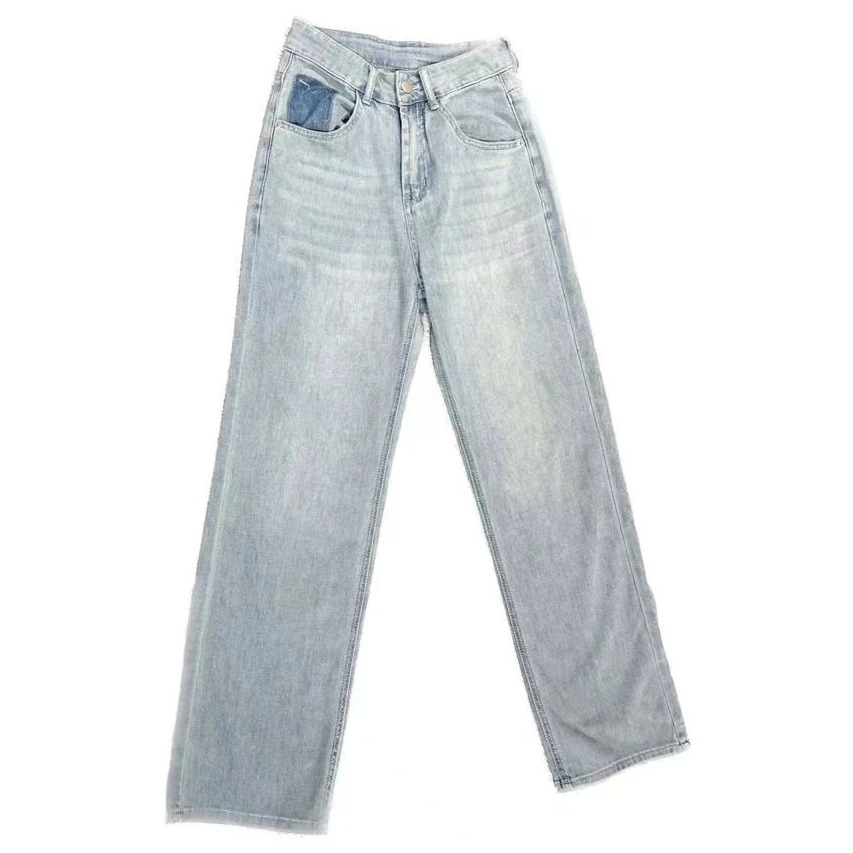 【小慧慧家】夏季浮力韩版时尚减龄设计款超薄阔腿牛仔裤高腰直筒