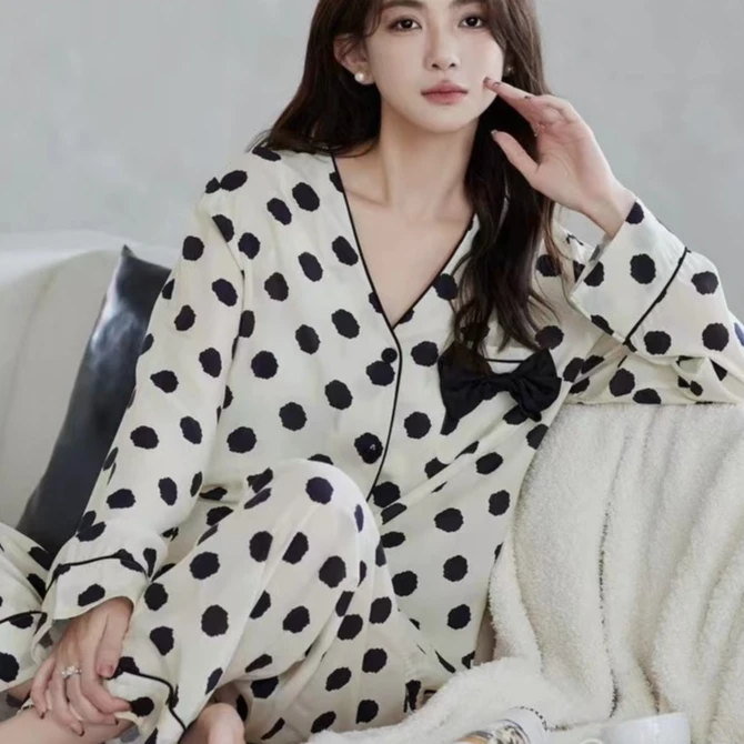 【XIAOHUIHUI】柔软亲肤家居服套装睡衣女套装春秋长袖舒适纯棉时尚