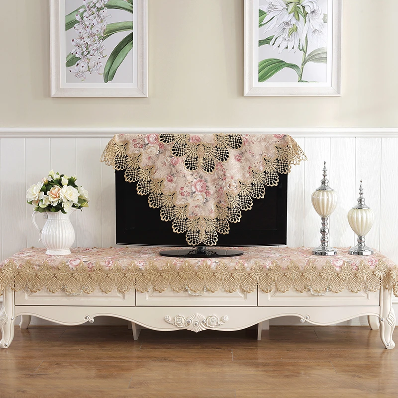 电视柜桌布蕾丝布艺客厅复古长方形茶几地柜美甲桌台布斗柜盖布罩