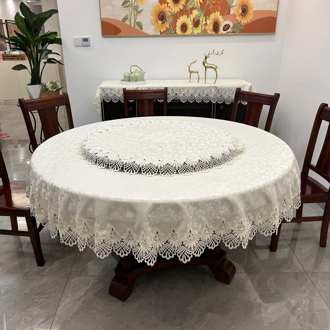 客厅圆茶几布家用餐床头桌布圆形套罩圆桌布米黄奢华美式乡村台布