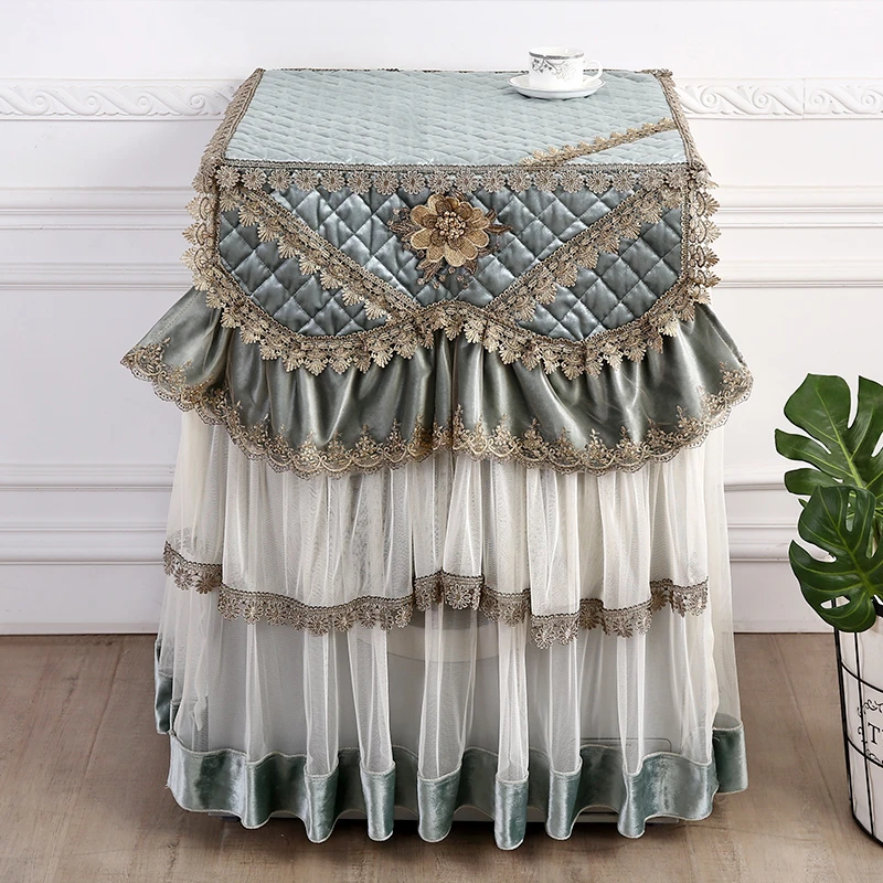 洗衣机防尘罩欧式布艺防水罩防晒布网纱海尔全自动滚筒洗衣机盖巾