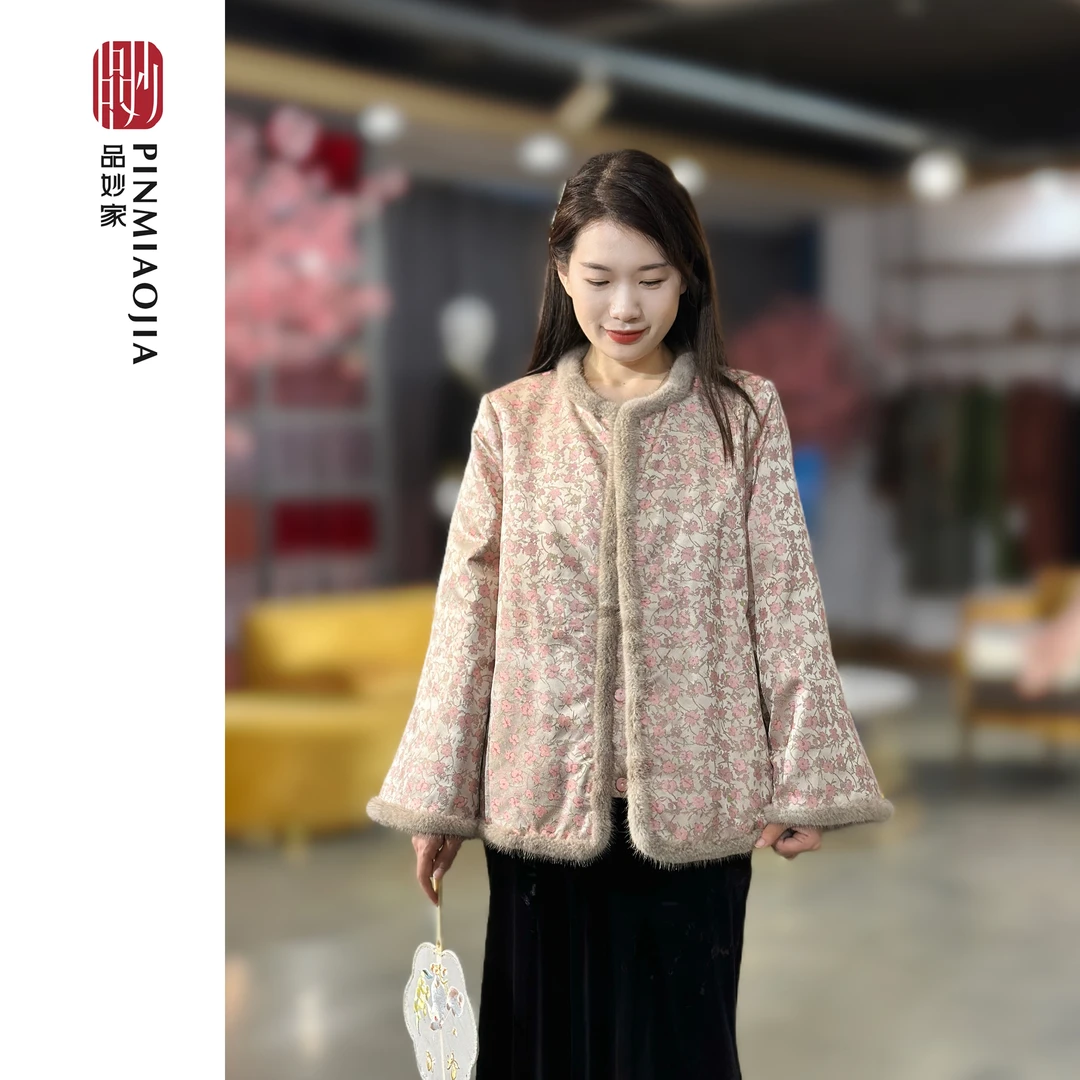 品妙家宋锦水貂鹅绒服新中式国风23姆米重磅真丝秋冬复古民族风