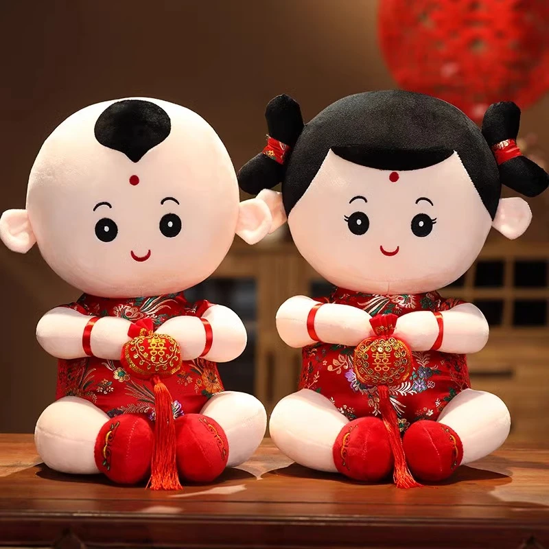 金童玉女压床娃娃一对结婚新款中式高档新婚布置婚房结婚娃娃公仔