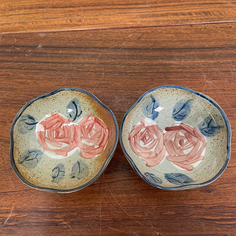 玫瑰花 小碟水饺火锅手工蓝色粉色陶瓷手绘大碗釉下彩