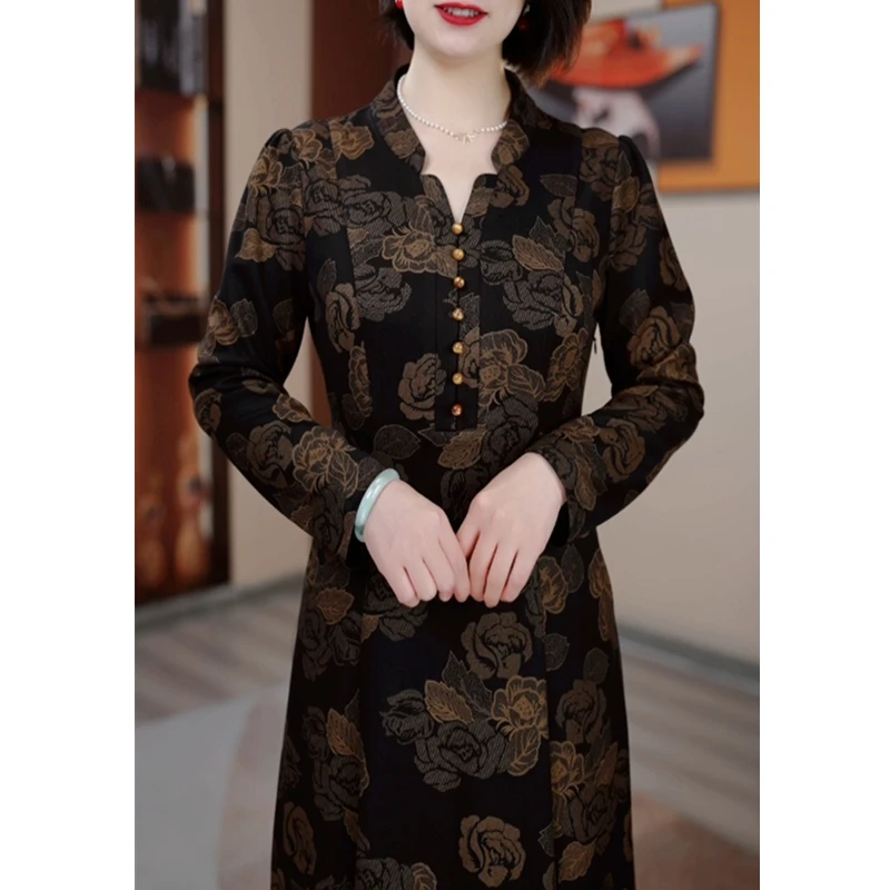 【现货】长袖弹力秋装新款修身显瘦遮肉气质妈妈装连衣裙HR1006优雅