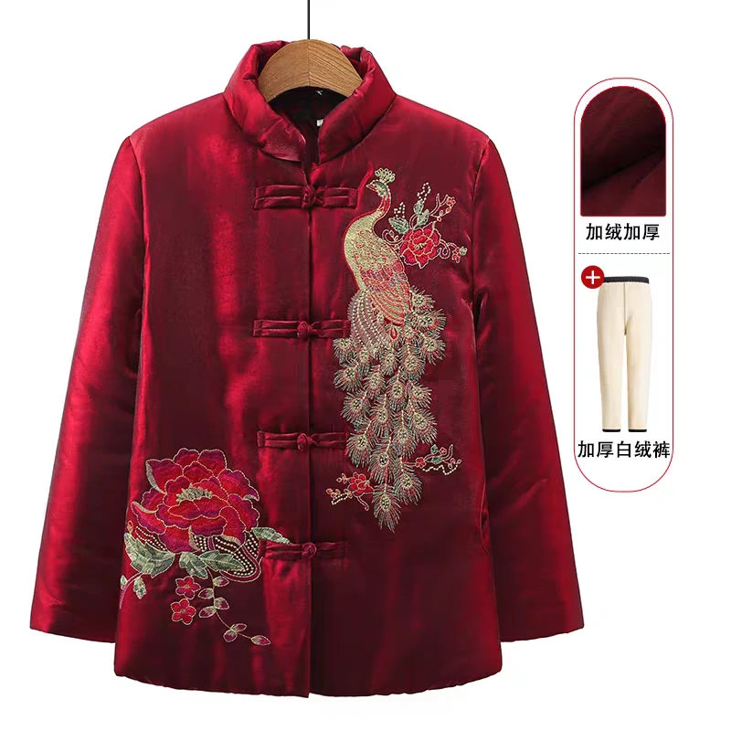 中老年人秋装女奶奶毛呢外套妈妈春秋唐装上衣婆婆喜服老太太衣服