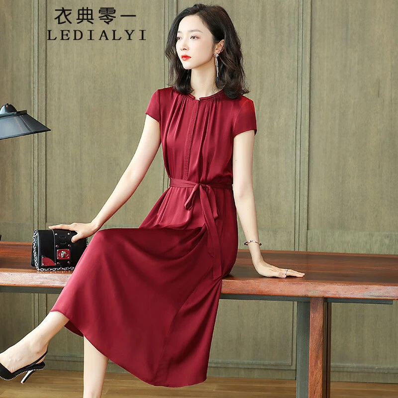 重磅真丝连衣裙桑蚕丝裙子2025品牌新款国际醋酸缎面高档杭州大牌