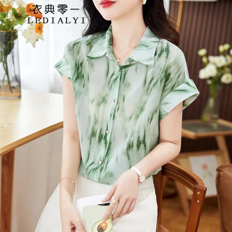 小众品质真丝衬衫女短袖衬衣2025夏季新款气质双绉桑蚕丝洋气上衣