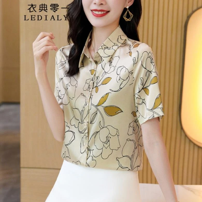 杭州丝绸重磅真丝衬衫女短袖2025夏季高端洋气小衫桑蚕丝衬衣上衣