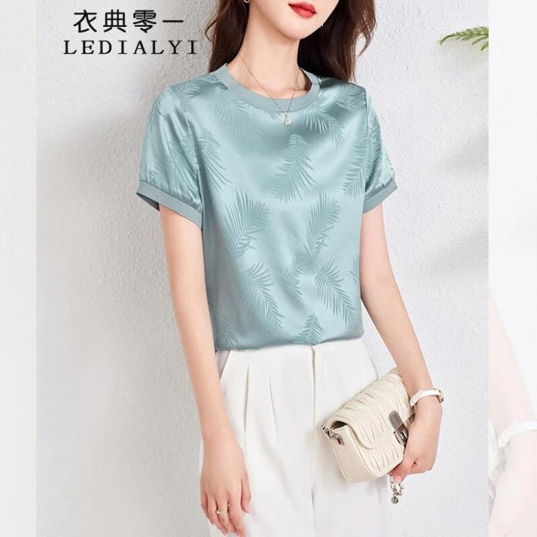 轻奢小众真丝上衣女短袖2025夏季新款独特漂亮小衫桑蚕丝印花T恤