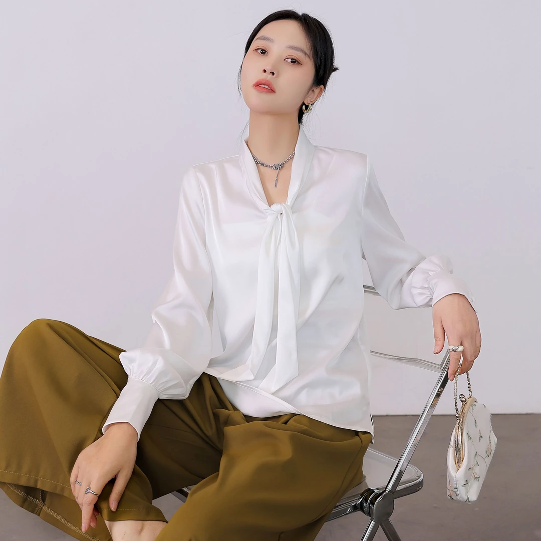 梵达曼女装新款宽松领结衬衫非薄款商务感小众设计感气质衬衣长袖