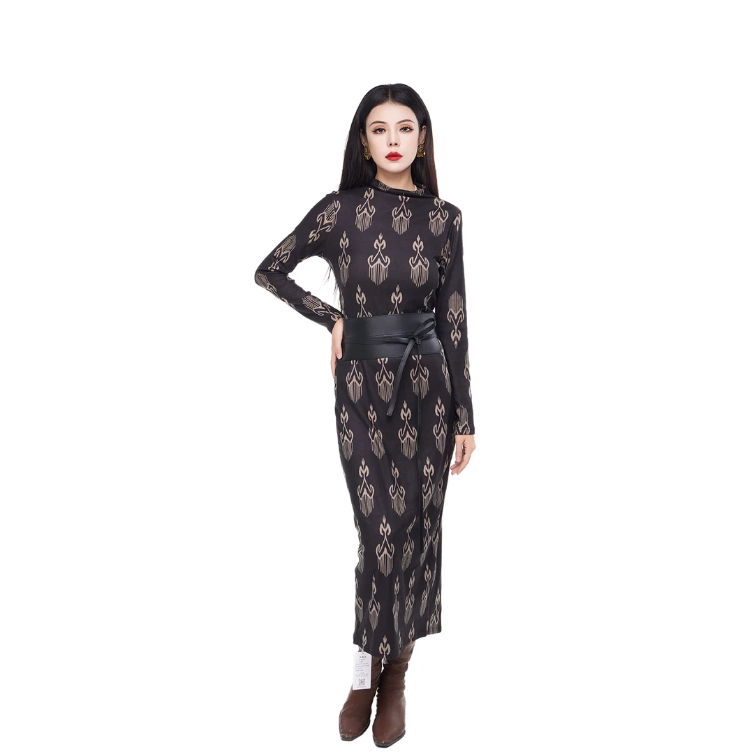 福利品不带腰带艾特莱斯花纹法式简约连衣裙福利品没腰带