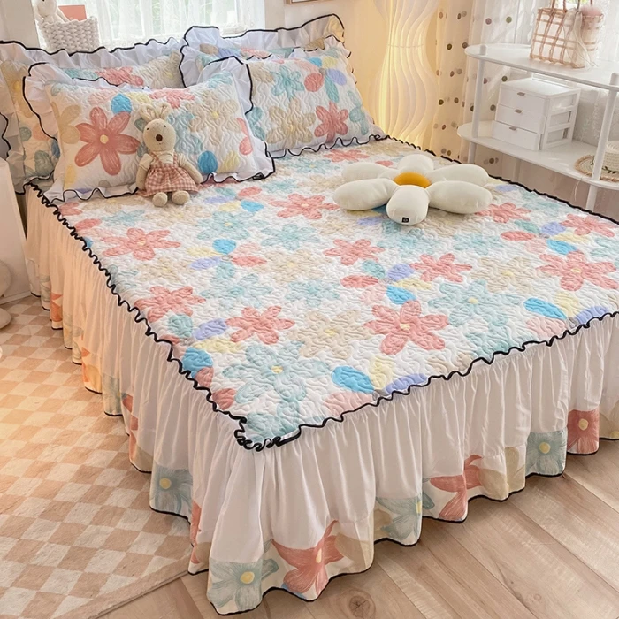 【四季床罩床裙】防滑床绑带款 床垫套罩 亲肤棉布公主风韩式防尘罩