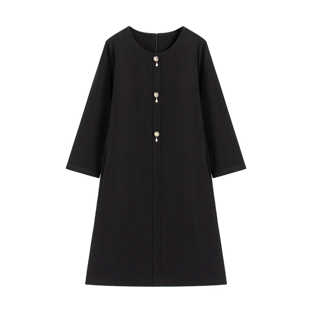 【南油纯纯】新款赫本风A字显瘦小黑裙时尚钉珠气质连衣裙