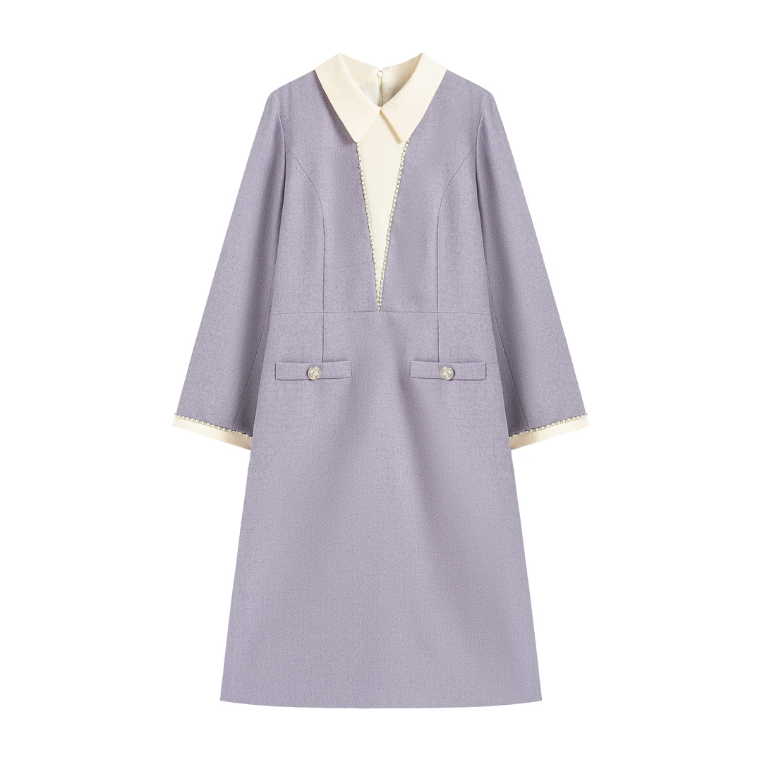 【南油安安】秋冬新款显瘦气质黑色白领假两件款轻奢时尚连衣裙