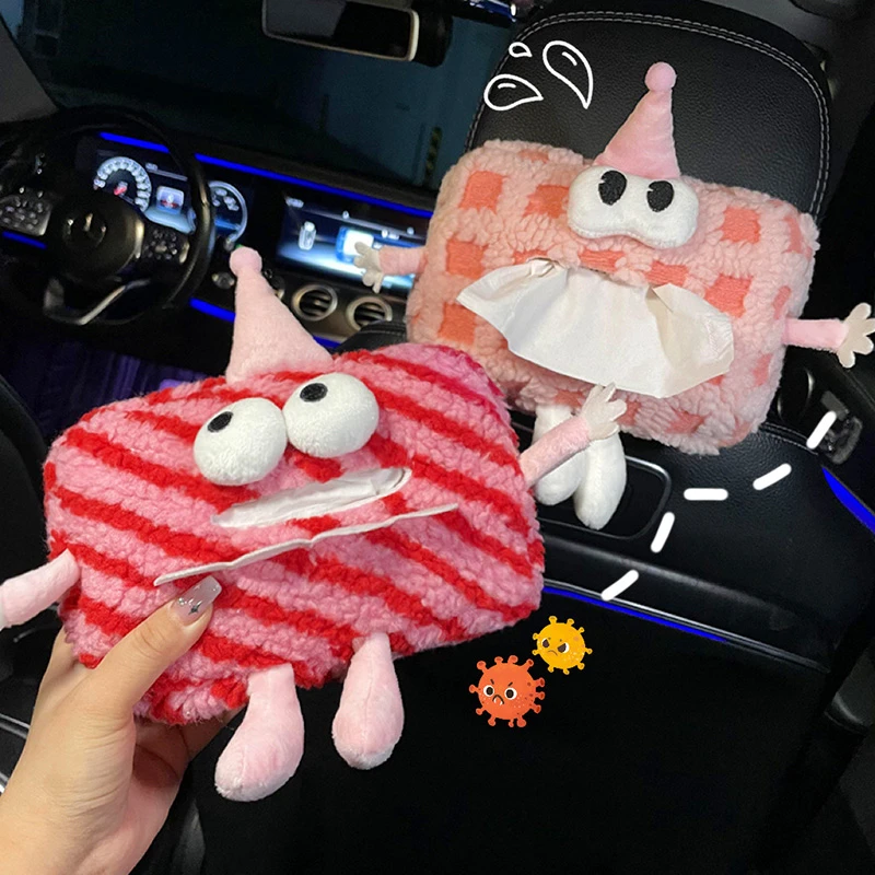 车载纸巾盒高级感可爱小怪兽2024新款创意抽纸盒女士汽车抽纸挂袋