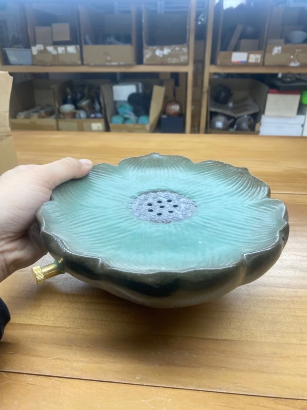 荷花陶瓷花边蓄水排水茶盘壶承20公分