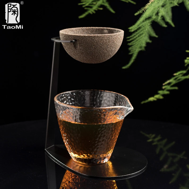 陶迷无孔茶漏公道杯氧化矿石陶瓷茶滤托架自动过滤器高鹏玻璃公杯