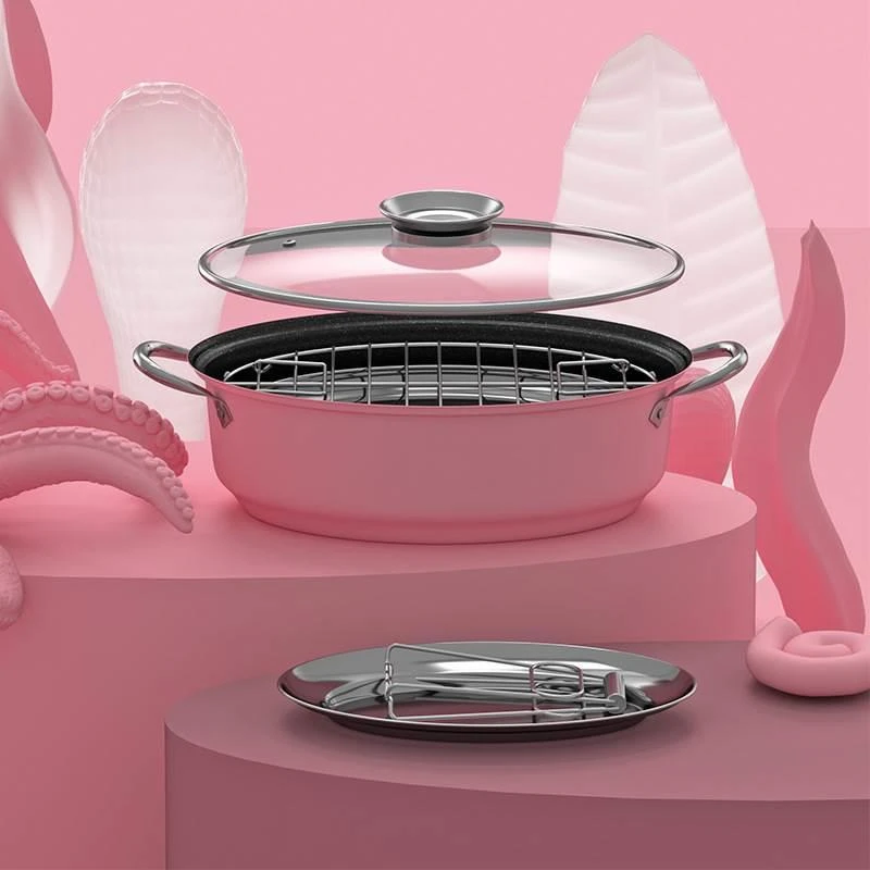 D978双耳料理锅蒸鱼锅烤鱼锅分离式家用大号多功能27X11.5CM